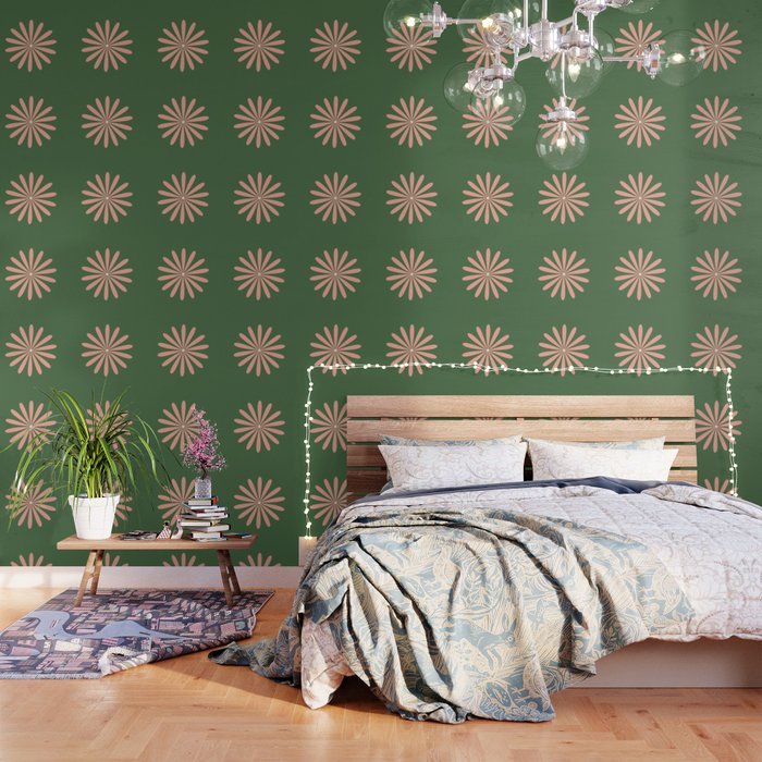 Big Daisy Retro Minimalism in Blush and Green Wallpaper Gallery Image 3