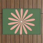 Big Daisy Retro Minimalism in Blush and Green Outdoor Rug Gallery Image 1