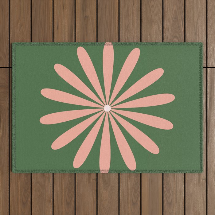 Big Daisy Retro Minimalism in Blush and Green Outdoor Rug Gallery Image 1