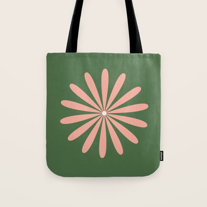 Big Daisy Retro Minimalism in Blush and Green Tote Bag Gallery Image 1