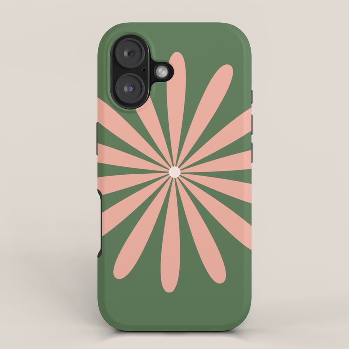 Big Daisy Retro Minimalism in Blush and Green iPhone Case Gallery Image 1