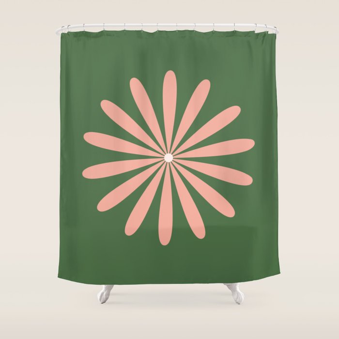 Big Daisy Retro Minimalism in Blush and Green Shower Curtain Gallery Image 1