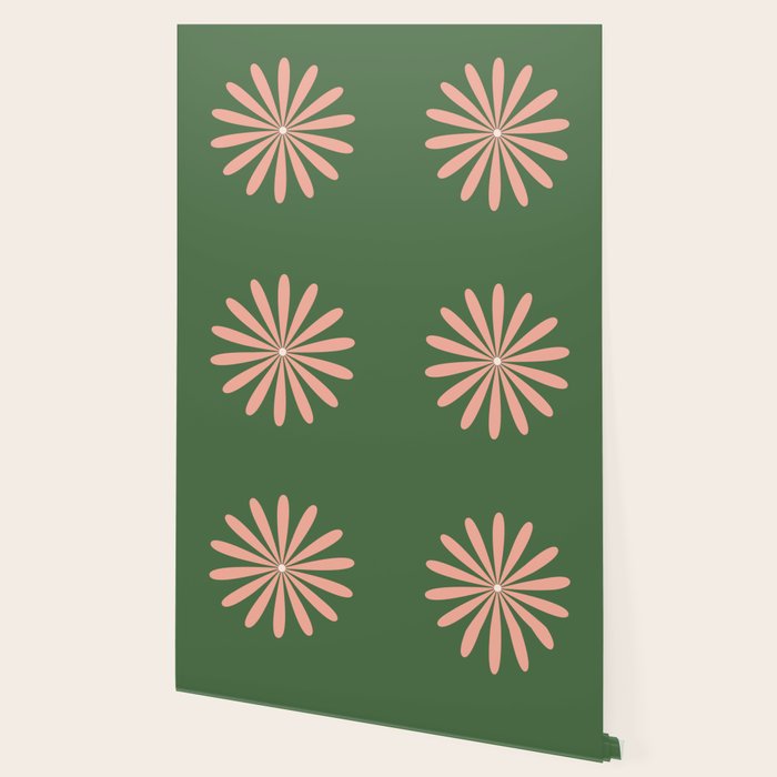 Big Daisy Retro Minimalism in Blush and Green Wallpaper Gallery Image 2