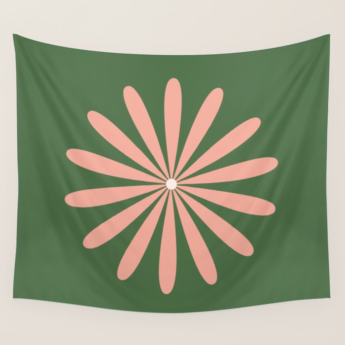 Big Daisy Retro Minimalism in Blush and Green Wall Tapestry Gallery Image 1