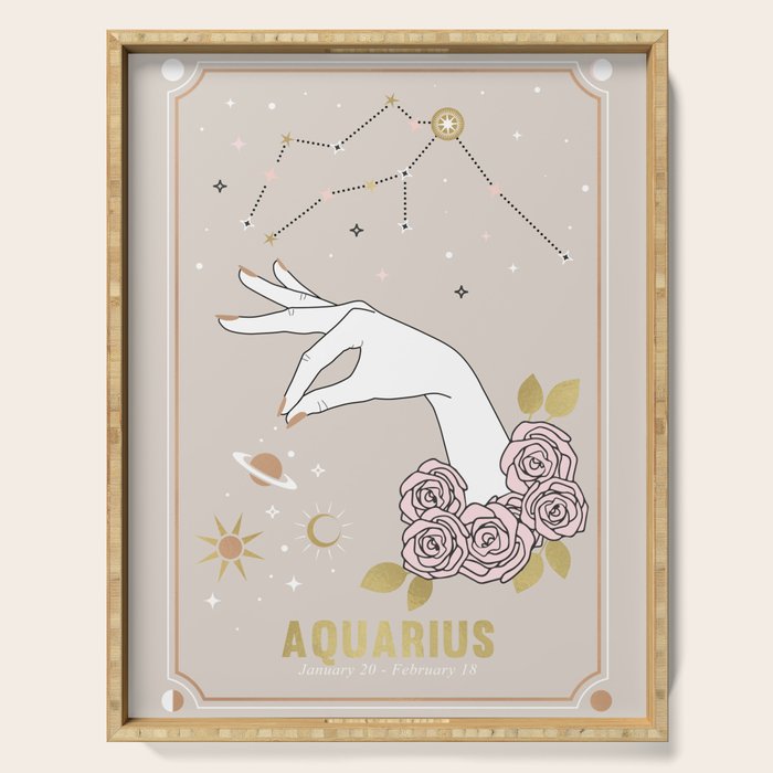 Aquarius Zodiac Sign Serving Tray Gallery Image 1