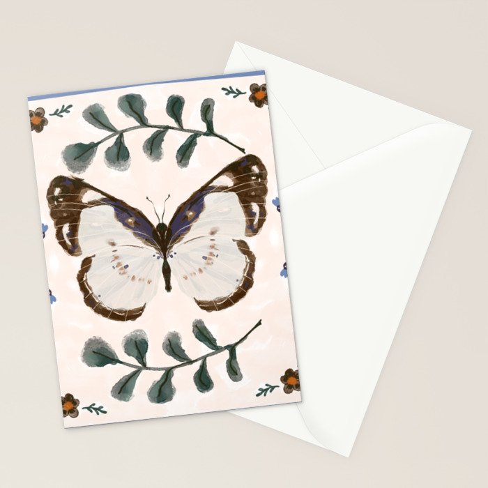 Elegant Watercolor Butterfly with Botanical Frame Stationery Card Gallery Image 2