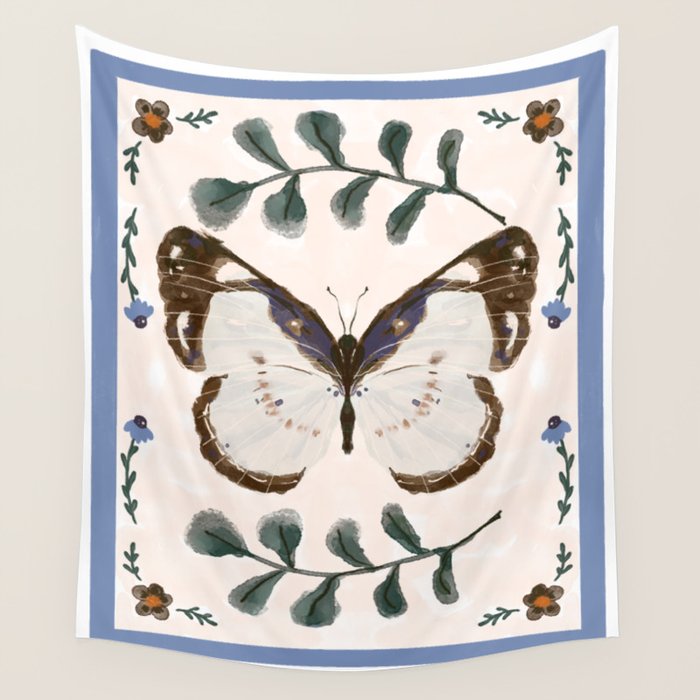 Elegant Watercolor Butterfly with Botanical Frame Wall Tapestry Gallery Image 4