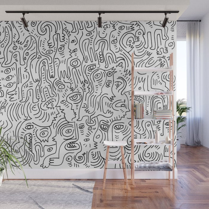 Graffiti Black and White Pattern Doodle Hand Designed Scan Wall Mural Gallery Image 1