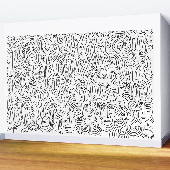 Graffiti Black and White Pattern Doodle Hand Designed Scan Wall Mural Gallery Image 2