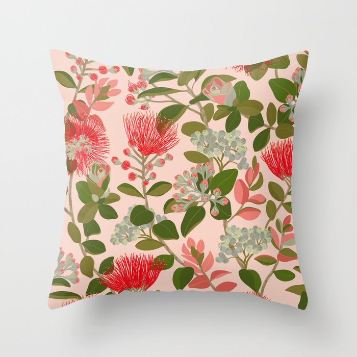 Ohia Lehua Tree on Pink Throw Pillow Gallery Image 6