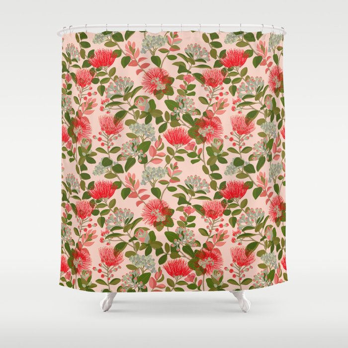 Ohia Lehua Tree on Pink Shower Curtain