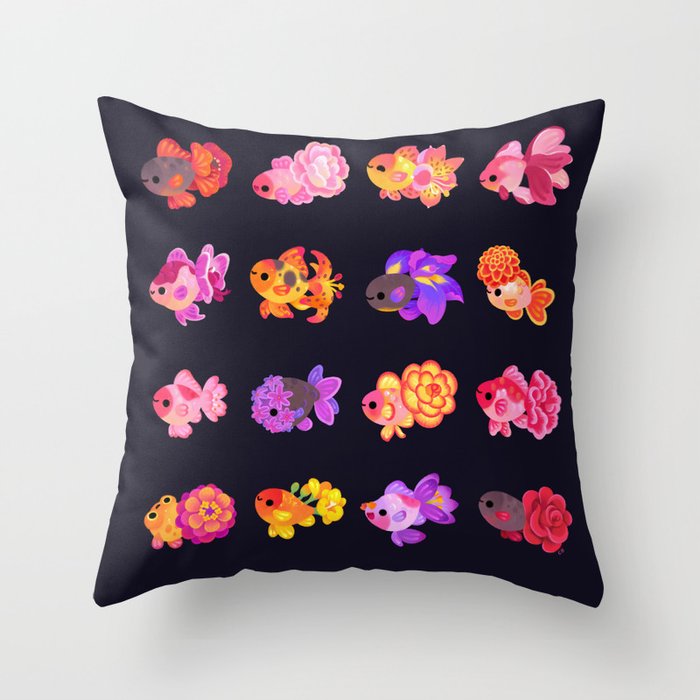 Flower goldfish - dark Throw Pillow Gallery Image 6