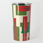 Mid Century Modern Deconstructed Christmas Plaid Pattern in Retro Red, Olive Green, and Xmas Cream Travel Mug Gallery Image 1