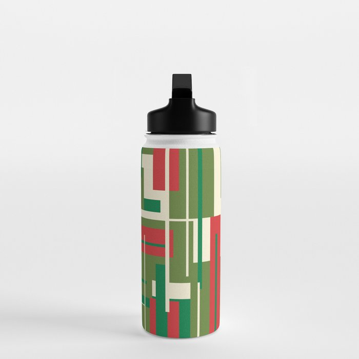 Mid Century Modern Deconstructed Christmas Plaid Pattern in Retro Red, Olive Green, and Xmas Cream Water Bottle Gallery Image 3