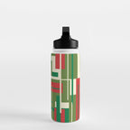 Mid Century Modern Deconstructed Christmas Plaid Pattern in Retro Red, Olive Green, and Xmas Cream Water Bottle Gallery Image 3