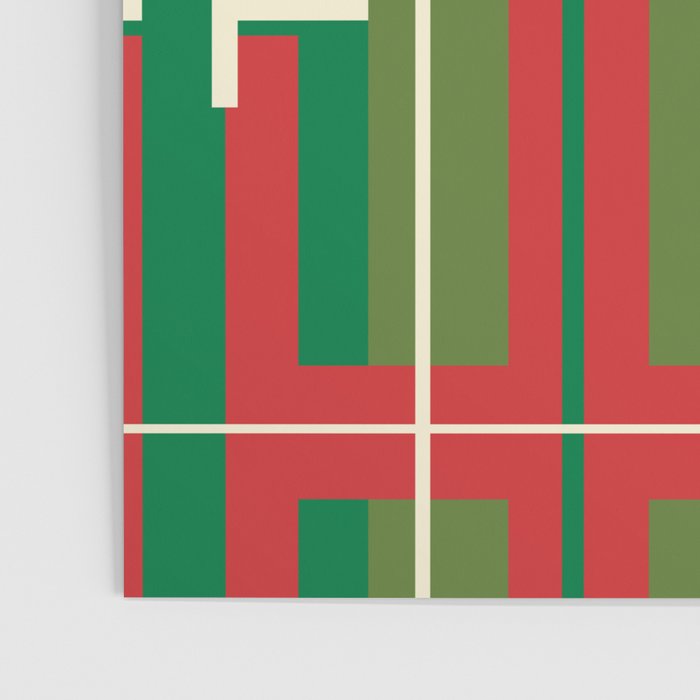 Mid Century Modern Deconstructed Christmas Plaid Pattern in Retro Red, Olive Green, and Xmas Cream Poster Gallery Image 3