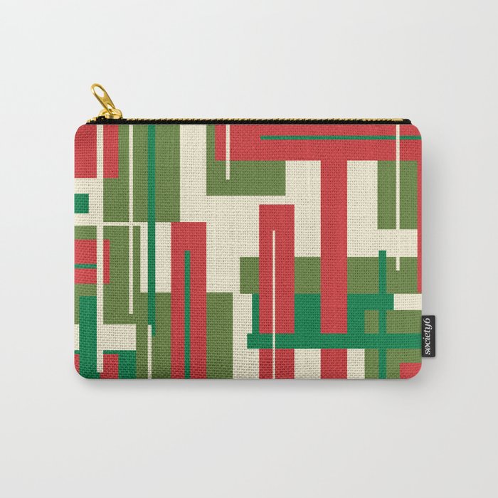 Mid Century Modern Deconstructed Christmas Plaid Pattern in Retro Red, Olive Green, and Xmas Cream Carry All Pouch Gallery Image 1