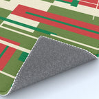 Mid Century Modern Deconstructed Christmas Plaid Pattern in Retro Red, Olive Green, and Xmas Cream Rug Gallery Image 4