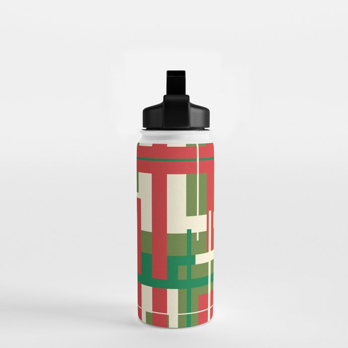 Mid Century Modern Deconstructed Christmas Plaid Pattern in Retro Red, Olive Green, and Xmas Cream Water Bottle Gallery Image 2