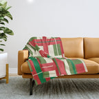 Mid Century Modern Deconstructed Christmas Plaid Pattern in Retro Red, Olive Green, and Xmas Cream Throw Blanket Gallery Image 1