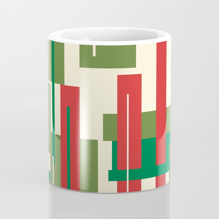 Mid Century Modern Deconstructed Christmas Plaid Pattern in Retro Red, Olive Green, and Xmas Cream Coffee Mug Gallery Image 4