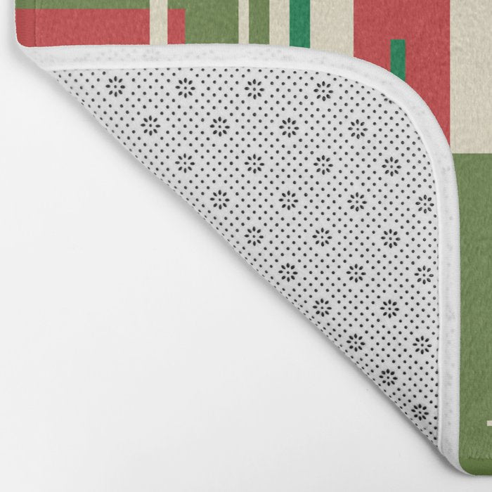 Mid Century Modern Deconstructed Christmas Plaid Pattern in Retro Red, Olive Green, and Xmas Cream Bath Mat Gallery Image 2