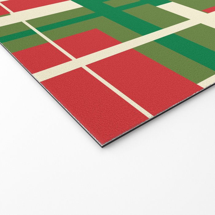 Mid Century Modern Deconstructed Christmas Plaid Pattern in Retro Red, Olive Green, and Xmas Cream Welcome Mat Gallery Image 2