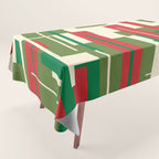 Mid Century Modern Deconstructed Christmas Plaid Pattern in Retro Red, Olive Green, and Xmas Cream Tablecloth Gallery Image 1