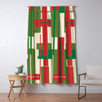 Mid Century Modern Deconstructed Christmas Plaid Pattern in Retro Red, Olive Green, and Xmas Cream Window Curtain Gallery Image 5