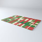 Mid Century Modern Deconstructed Christmas Plaid Pattern in Retro Red, Olive Green, and Xmas Cream Rug Gallery Image 3