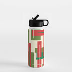 Mid Century Modern Deconstructed Christmas Plaid Pattern in Retro Red, Olive Green, and Xmas Cream Water Bottle Gallery Image 1