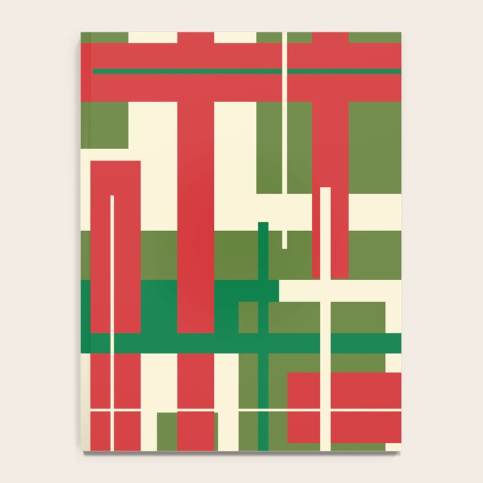 Mid Century Modern Deconstructed Christmas Plaid Pattern in Retro Red, Olive Green, and Xmas Cream Notebook Gallery Image 4