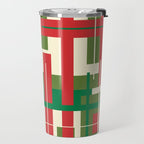 Mid Century Modern Deconstructed Christmas Plaid Pattern in Retro Red, Olive Green, and Xmas Cream Travel Mug Gallery Image 2
