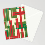 Mid Century Modern Deconstructed Christmas Plaid Pattern in Retro Red, Olive Green, and Xmas Cream Stationery Card Gallery Image 2