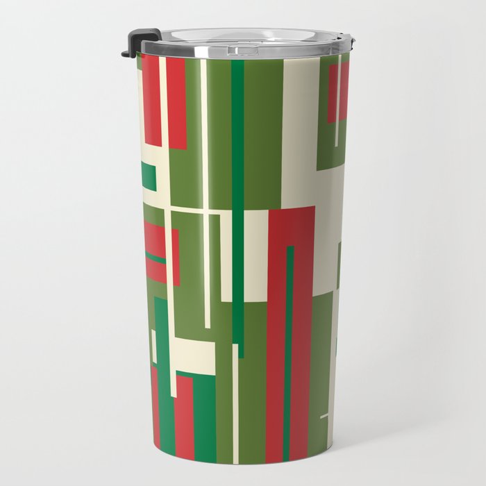 Mid Century Modern Deconstructed Christmas Plaid Pattern in Retro Red, Olive Green, and Xmas Cream Travel Mug Gallery Image 3
