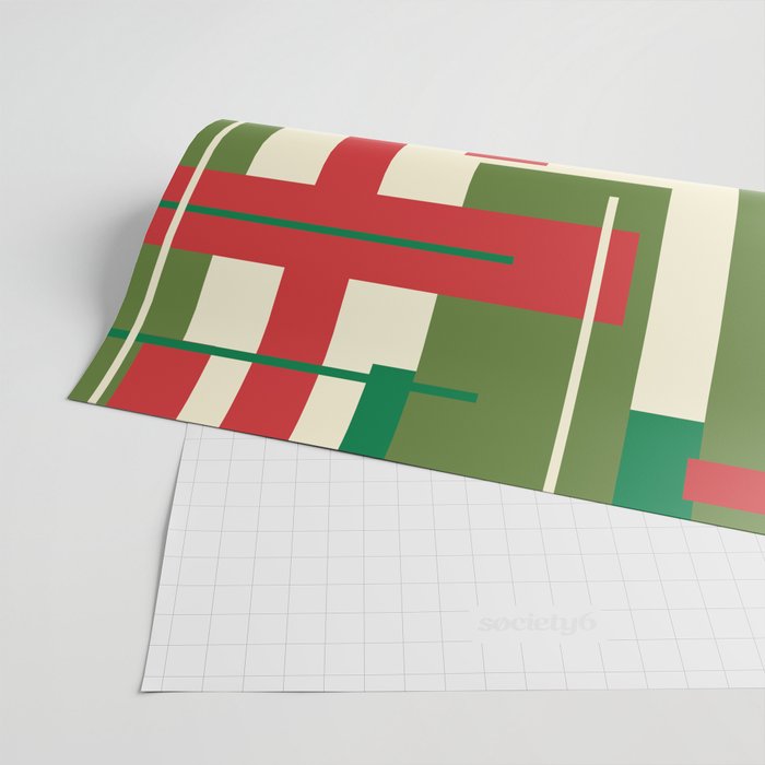 Mid Century Modern Deconstructed Christmas Plaid Pattern in Retro Red, Olive Green, and Xmas Cream Wrapping Paper Gallery Image 2