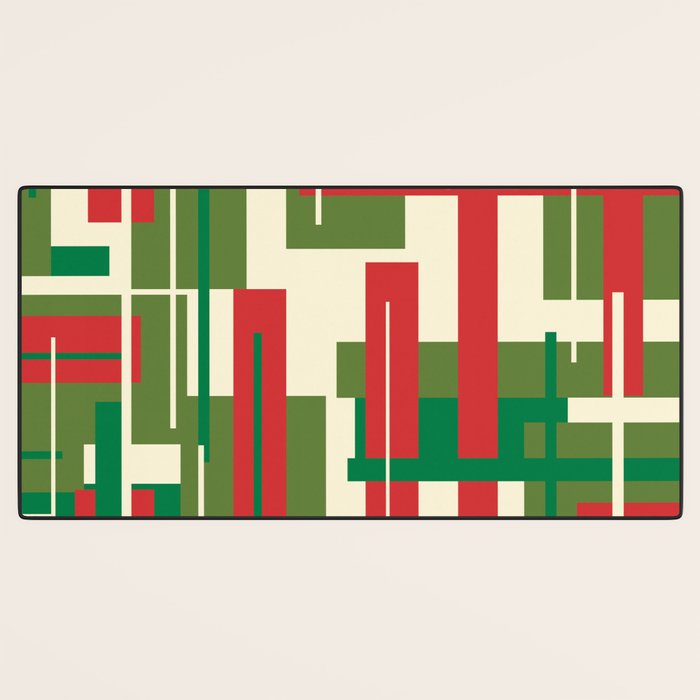 Mid Century Modern Deconstructed Christmas Plaid Pattern in Retro Red, Olive Green, and Xmas Cream Desk Mat Gallery Image 3