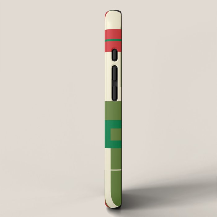 Mid Century Modern Deconstructed Christmas Plaid Pattern in Retro Red, Olive Green, and Xmas Cream iPhone Case Gallery Image 2