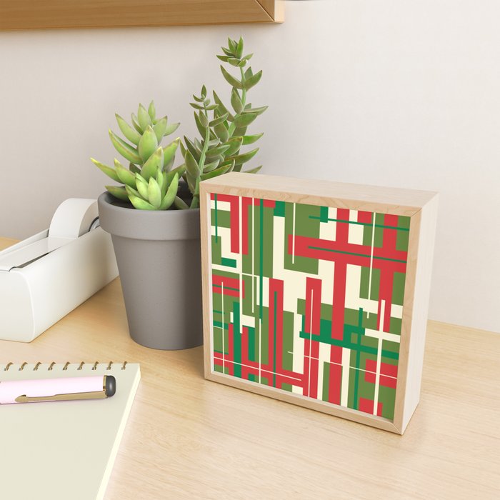 Mid Century Modern Deconstructed Christmas Plaid Pattern in Retro Red, Olive Green, and Xmas Cream Mini Art Print Gallery Image 2