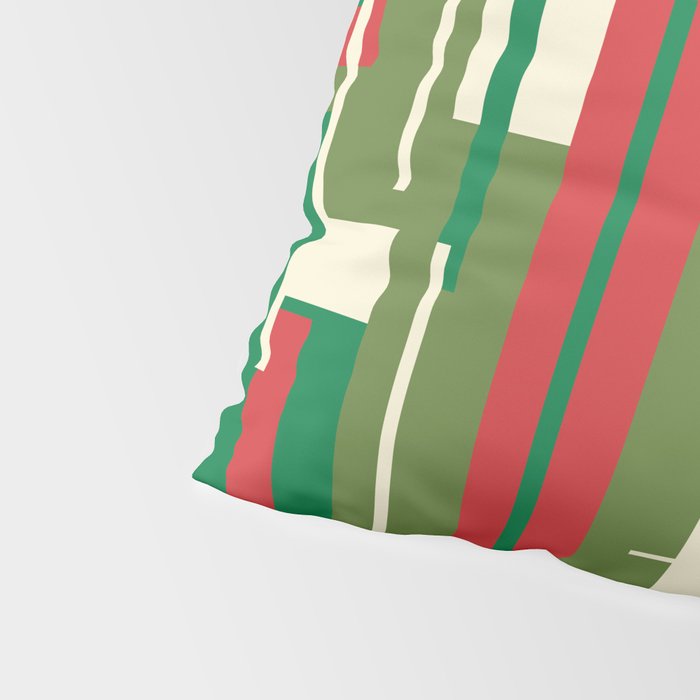 Mid Century Modern Deconstructed Christmas Plaid Pattern in Retro Red, Olive Green, and Xmas Cream Pillow Sham Gallery Image 4