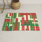 Mid Century Modern Deconstructed Christmas Plaid Pattern in Retro Red, Olive Green, and Xmas Cream Rug Gallery Image 1