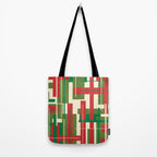 Mid Century Modern Deconstructed Christmas Plaid Pattern in Retro Red, Olive Green, and Xmas Cream Tote Bag Gallery Image 2