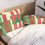 Mid Century Modern Deconstructed Christmas Plaid Pattern in Retro Red, Olive Green, and Xmas Cream Pillow Sham Gallery Image 2