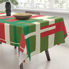 Mid Century Modern Deconstructed Christmas Plaid Pattern in Retro Red, Olive Green, and Xmas Cream Tablecloth Gallery Image 3