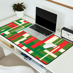 Mid Century Modern Deconstructed Christmas Plaid Pattern in Retro Red, Olive Green, and Xmas Cream Desk Mat Gallery Image 2