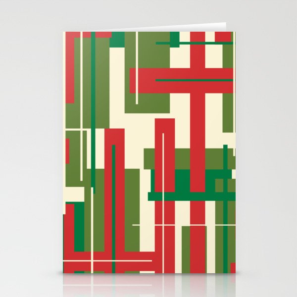 Mid Century Modern Deconstructed Christmas Plaid Pattern in Retro Red, Olive Green, and Xmas Cream Stationery Card Gallery Image 2