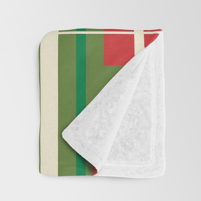 Mid Century Modern Deconstructed Christmas Plaid Pattern in Retro Red, Olive Green, and Xmas Cream Throw Blanket Gallery Image 3