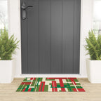 Mid Century Modern Deconstructed Christmas Plaid Pattern in Retro Red, Olive Green, and Xmas Cream Welcome Mat Gallery Image 3