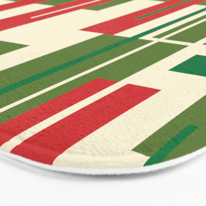 Mid Century Modern Deconstructed Christmas Plaid Pattern in Retro Red, Olive Green, and Xmas Cream Bath Mat Gallery Image 3