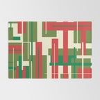 Mid Century Modern Deconstructed Christmas Plaid Pattern in Retro Red, Olive Green, and Xmas Cream Rug Gallery Image 2